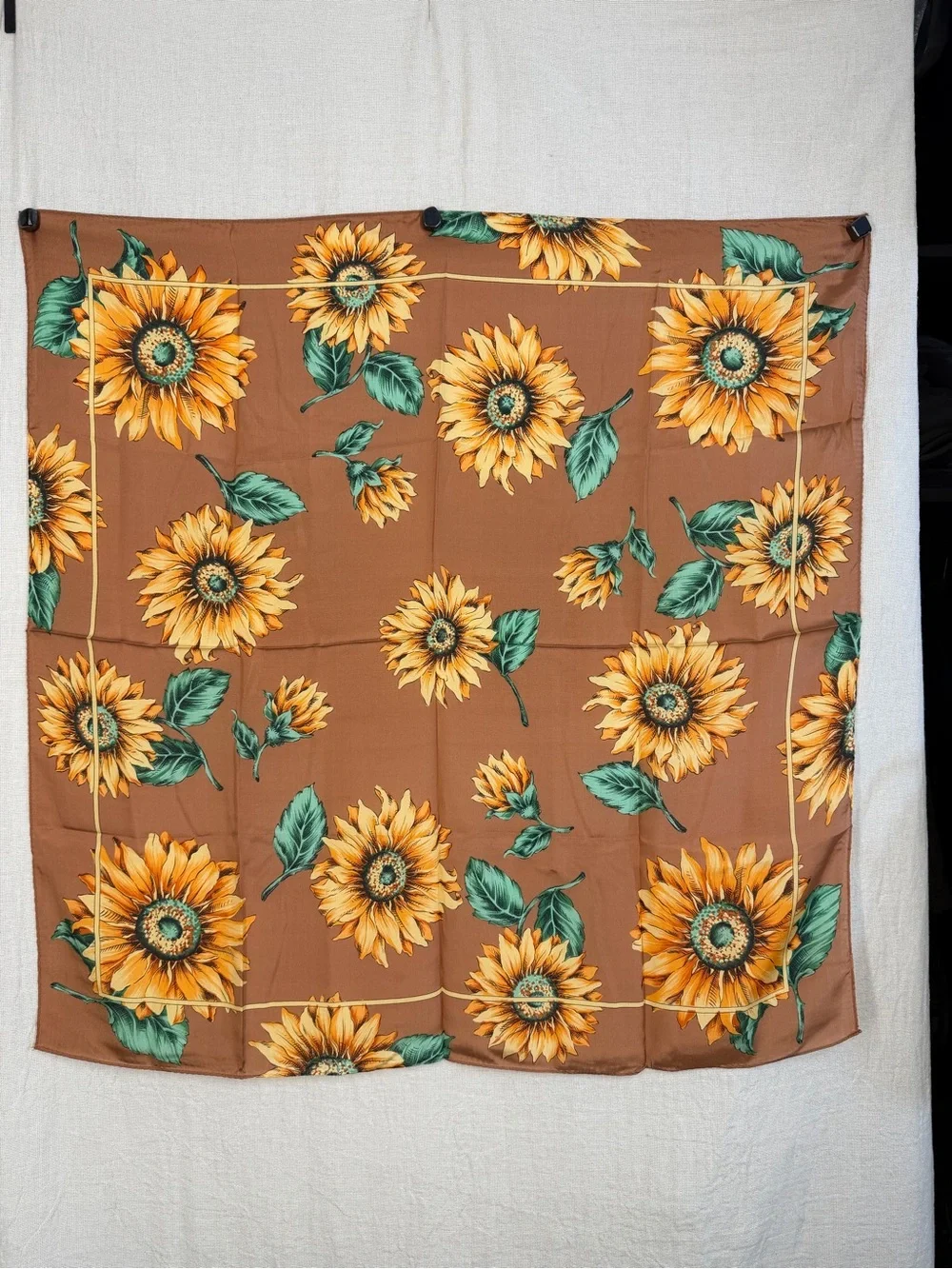 Vintage 100% Silk Sunflower Scarf Made in Japan 30” Square